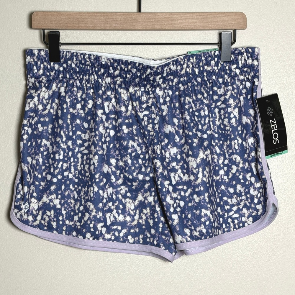 Zelos Womens Shorts M Blue Splatter Low-Impact Gym Pilates Running Elastic Waist